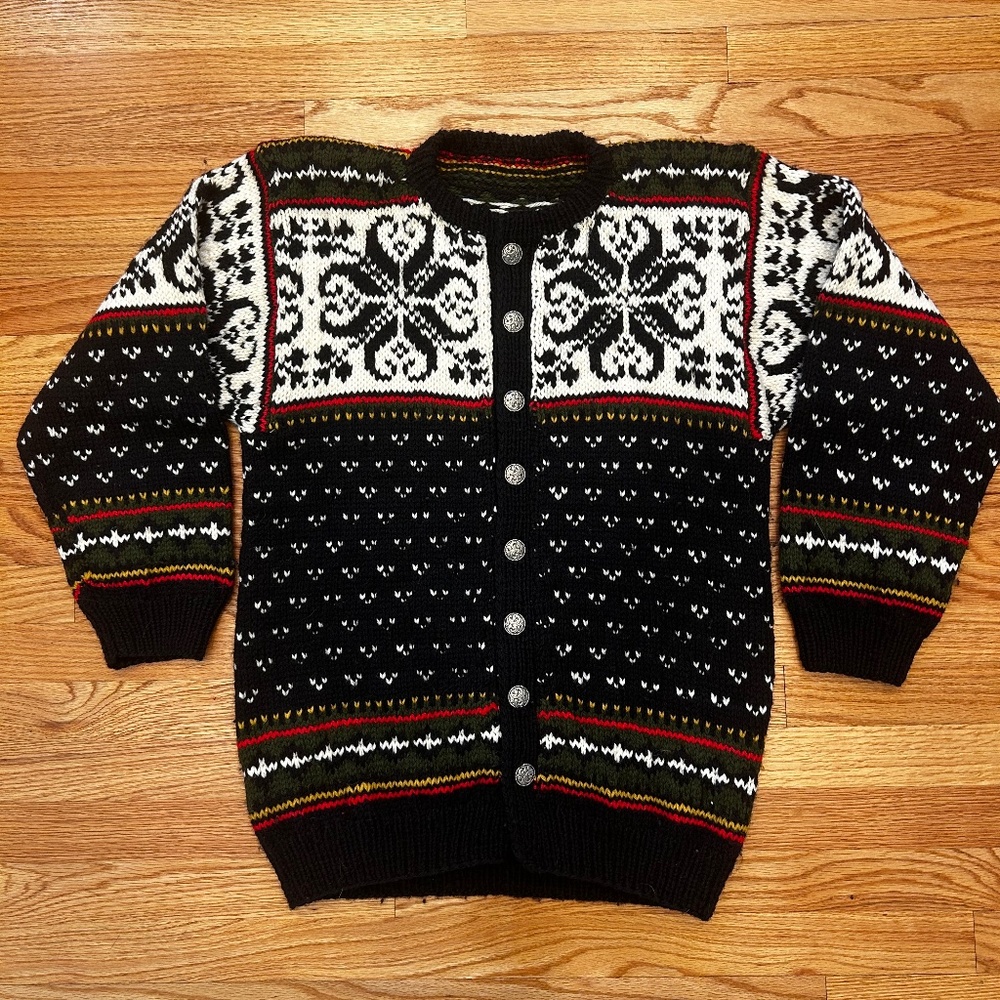 Handmade In Norway Hand Knit Norwegian Vintage Fair Isle Sweater Wool Men's Med